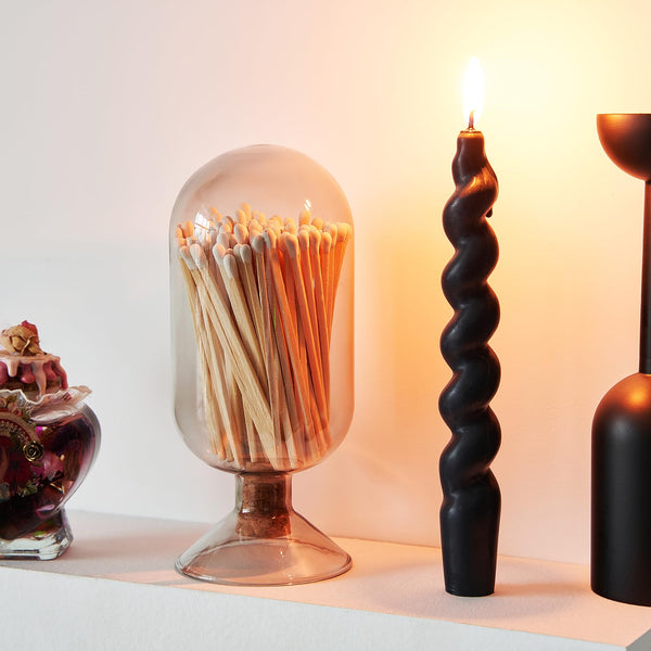 Glass Match Cloche with Striker - Smoke Grey with Cork Stopper
