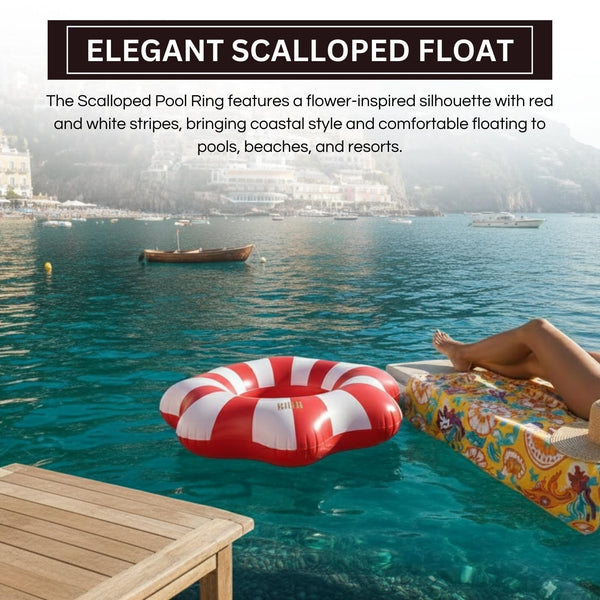 Amalfi Scalloped Pool Float Ring, 1 Piece, Red & White Inflatable Swim Tube