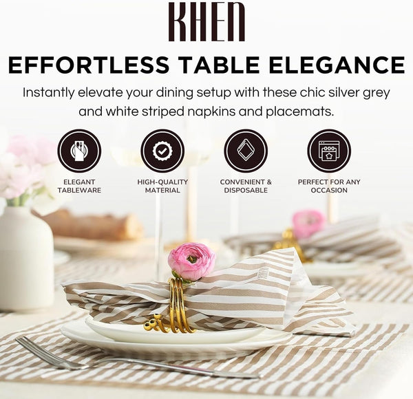 Khen Napkin Placemat Stripe Gray Set of 50