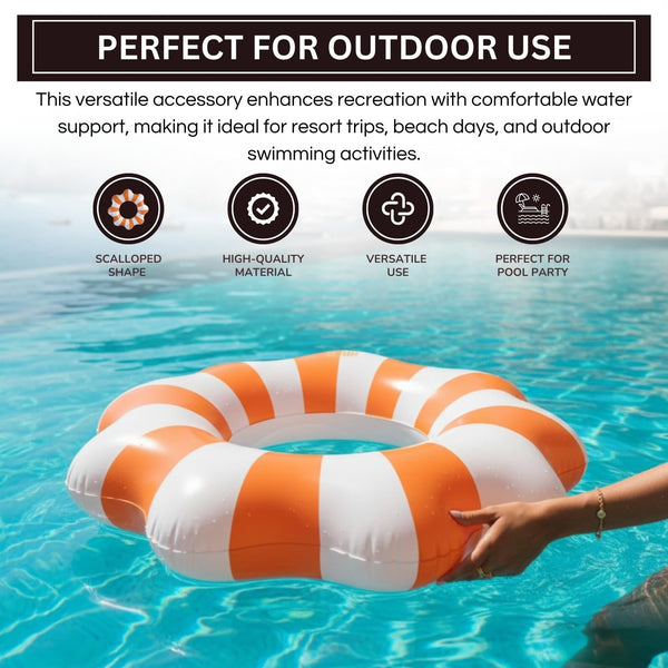 Amalfi Scalloped Pool Float Ring, 1 Piece, Orange & White Inflatable Swim Tube