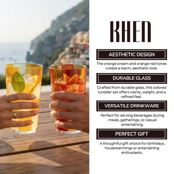 Amalfi Italian Checkered Tumblers 2 Piece Set 13oz Orange & Cream