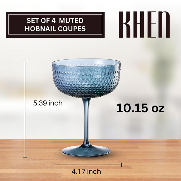 Hobnail Coupes, Cocktail Glass | Set of 4 | Muted Colors