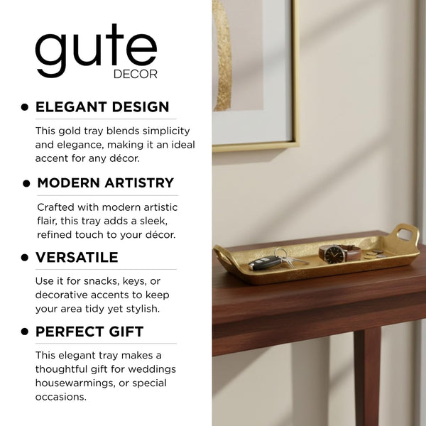 Small Decorative Serving Tray, Single Piece, Gold Aluminum Display Organizer for Keys Jewelry Candles Cosmetics, Modern Home Decor Accent Kitchen Dining Living Room Bedroom Vanity Countertops Storage