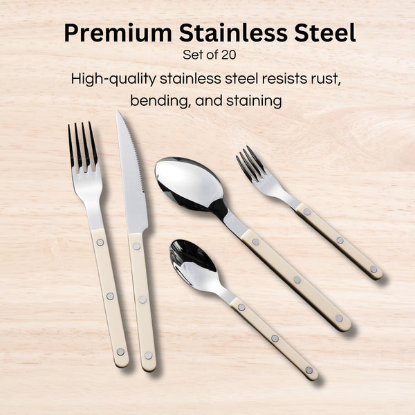 Khen Cream Cutlery Set of 20 –18/8 Stainless Steel Flatware