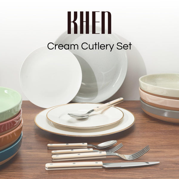 Khen Cream Cutlery Set of 20 –18/8 Stainless Steel Flatware