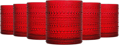 Christmas Red Lowball Hobnail Glasses Set of 6 9.8oz