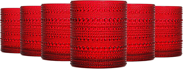 Christmas Red Lowball Hobnail Glasses Set of 6 9.8oz