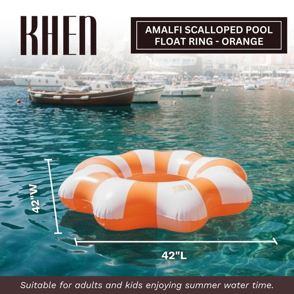 Amalfi Scalloped Pool Float Ring, 1 Piece, Orange & White Inflatable Swim Tube