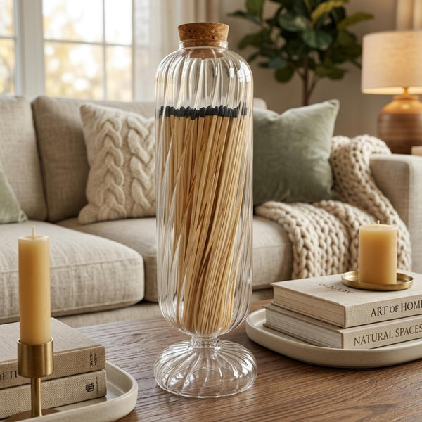 Cloche with Matches, 1 Piece, 11.5 x 3.5 Inch Clear Glass