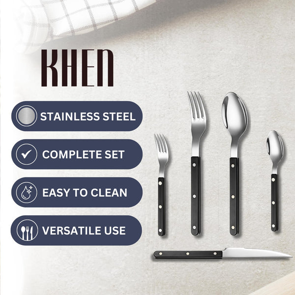 Khen Black Cutlery Set of 20 –18/8 Stainless Steel Flatware