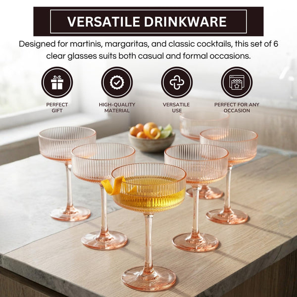 Madrid Acrylic Champagne Coupe Cocktail Glassware, Set of 6