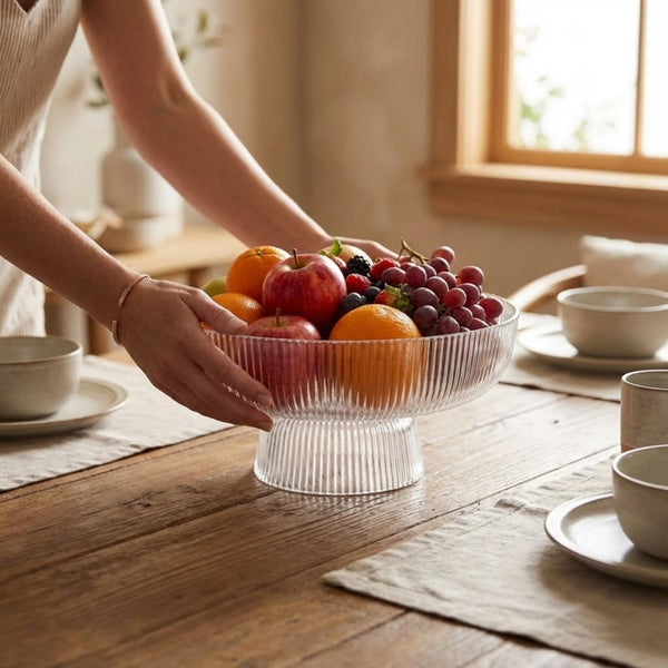 Decorative Fluted Transparent Glass Bowl, Fruit, Snacks Sweets