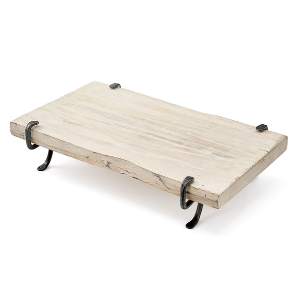 Rustic Petrified Wood Charcuterie Board with Metal Base