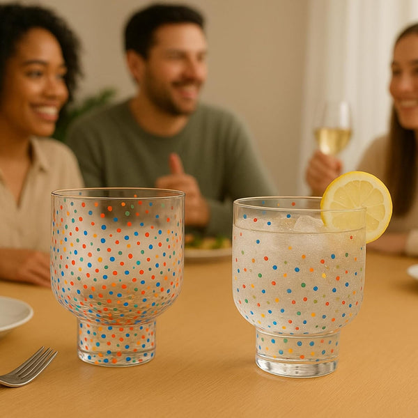 Khen Confetti Stemless Tumblers Set Colorful Acrylic Drinkware Break Resistant Barware Clear Festive Cups - 12oz Clear