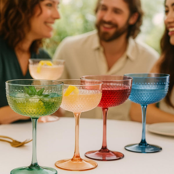 Hobnail Coupes, Cocktail Glass | Set of 4 | Muted Colors