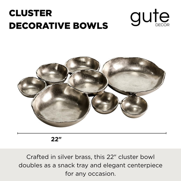 GUTE Cluster Decorative Bowls, Bright Silver Brass - Decoration, Snack Tray Bowl, Chip and Dip Strong Brass Beautiful Room Accent, Perfect for Entertaining, Parties, Home & Wedding Gifts 22