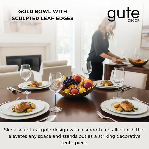 Gold Platter Bowl – Modern Aluminum Decorative Centerpiece with Textured Metallic Finish