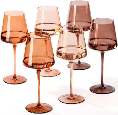 Venus Wine Glasses, Set of 6, Brown Shades 22.3oz Glass Tall Stemware Modern Drinkware for Cocktails Beverages Elegant Tableware Home Bar Dining Entertaining Party Décor Luxury Gifting