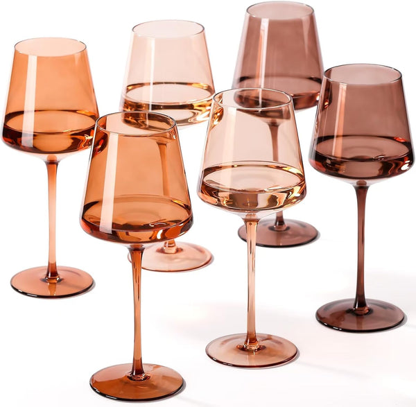 Venus Wine Glasses, Set of 6, Brown Shades 22.3oz Glass Tall Stemware Modern Drinkware for Cocktails Beverages Elegant Tableware Home Bar Dining Entertaining Party Décor Luxury Gifting