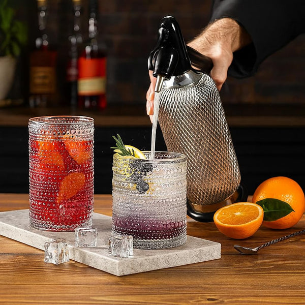 Khen Hobnail Drinking Glasses with Straws | Clear Colors | Set of 6