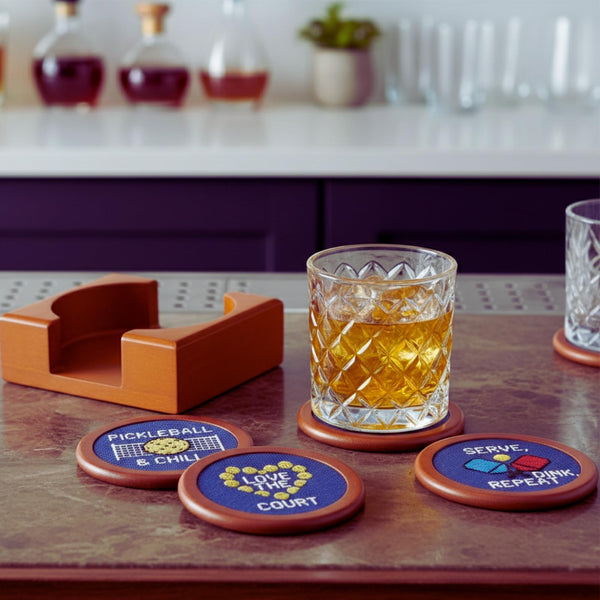 Pickleball Hand-Stitched Needlepoint Coasters - Set of 4