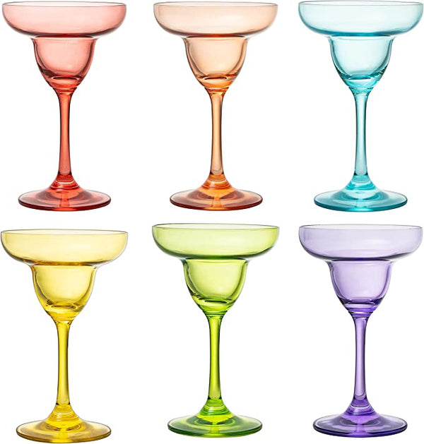 The Wine Savant Vibes Hand Blown Colorful Margarita & Martini Glass (Set of 6) – Fancy 7.4oz Luxury Hand Blown For Cocktails, Water, Wine, Juice, & Champagne Glasses Cinco de Mayo Large Party, Set of 6