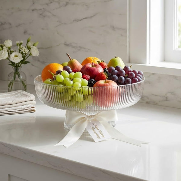 Decorative Fluted Transparent Glass Bowl, Fruit, Snacks Sweets