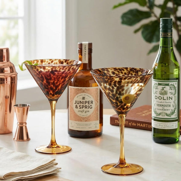 Tortoise Leopard Print Martini 9oz - Set of 4, 7.1