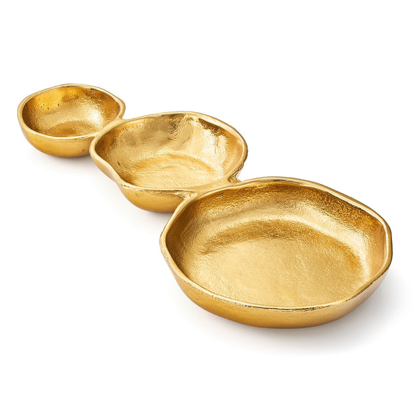 3 Cluster Decorative Bowls Gold Hammered Snack Tray Bowl Chip & Dip Serving Piece Strong Brass Centerpiece Beautiful Room Accent & Entertaining Parties Home Decor Wedding Gifts 14 Inch Decorative Gift