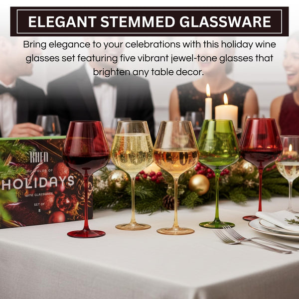 Christmas Holiday Wine Glasses Set of 5 – 20oz Goblets