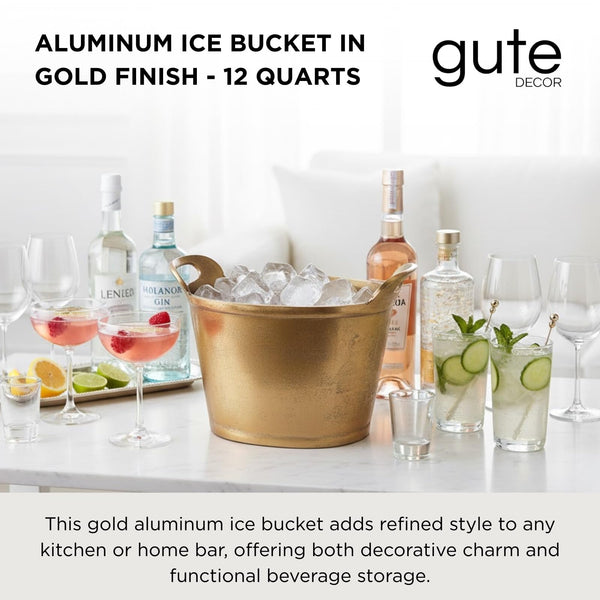 Solid Bronze Gold 12-Quart Double-Walled Insulated Ice Bucket & Champagne Cooler (13.4