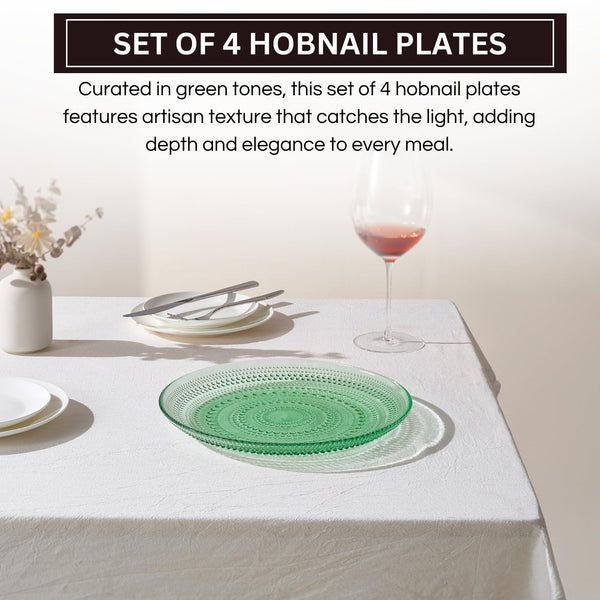 Glass Hobnail Dinner or Charger Plates | Set of 4 | Green