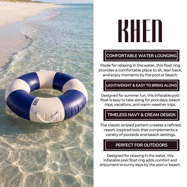 Portofino Inflatable Striped Pool Float Ring -  Navy & Cream