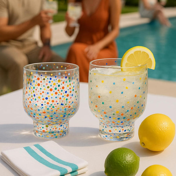 Khen Confetti Stemless Tumblers Set Colorful Acrylic Drinkware Break Resistant Barware Clear Festive Cups - 12oz Clear