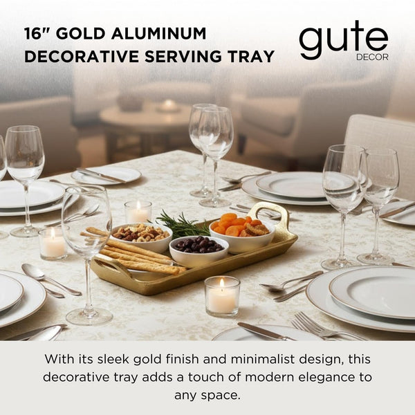 Small Decorative Serving Tray, Single Piece, Gold Aluminum Display Organizer for Keys Jewelry Candles Cosmetics, Modern Home Decor Accent Kitchen Dining Living Room Bedroom Vanity Countertops Storage