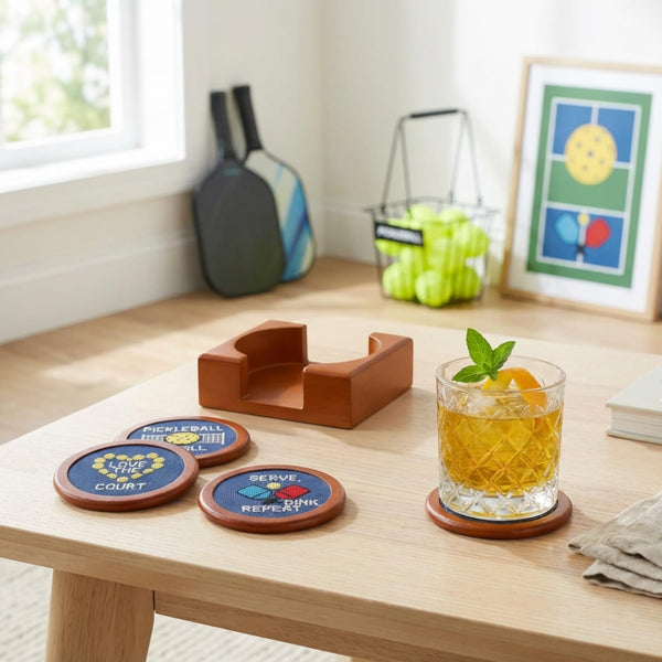 Pickleball Hand-Stitched Needlepoint Coasters - Set of 4