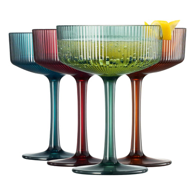 Set of 4 Vintage Art Deco Coupe Glasses, 8 oz Muted Multicolor