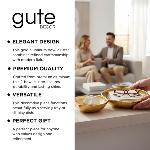 2 Cluster Decorative Bowls Bright Gold Snack Tray Bowl Chip & Dip Serving Piece Strong Brass Centerpiece Beautiful Room Accent & Entertaining Parties Home Decor Wedding Gifts 11 Inch Decorative Gift