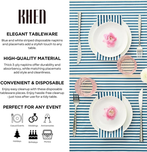 Khen Napkin Placemat Stripe Blue Set of 50