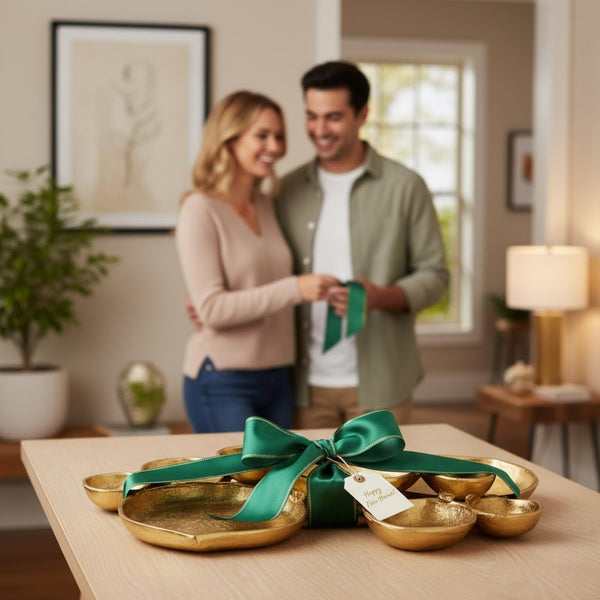 Cluster of 10 Round Serving Bowls Gold Clusters Decorative Elegant Snack Tray for Olives, Chip & Dip, Nuts, Appetizers & Entertaining Strong Brass & Enamel Home Decor Gifts, Parties & Weddings 20.5