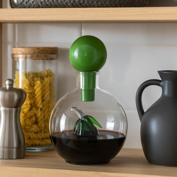 Olive Oil Dispenser Bottle 10oz Glass Cruet with Glass Olive, Drip-Free Pour Spout for Cooking & Salad Dressing, Clear Oils & Vinegar Kitchen, Dining, or Gourmet Gift – Elegant Storage & Serving Jar