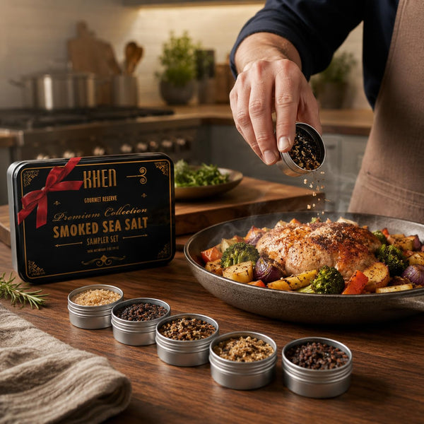Smoke & Flame Sea Salt Gift Set of 6 – Gourmet Chefs Smoked Finishing Seasoning Variety Pack - Tin Gift Box
