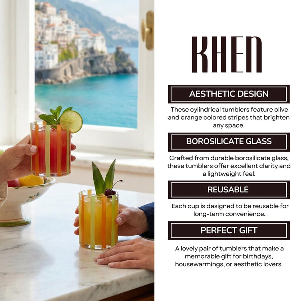 Capri Italian Design Cylindrical Tumblers, 2 Set Olive & Orange