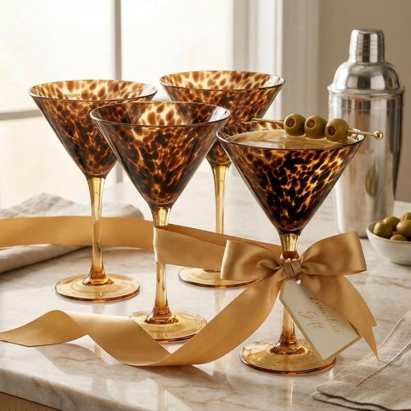 Tortoise Leopard Print Martini 9oz - Set of 4, 7.1