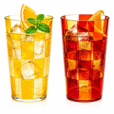 Amalfi Italian Checkered Tumblers 2 Piece Set 13oz Orange & Cream