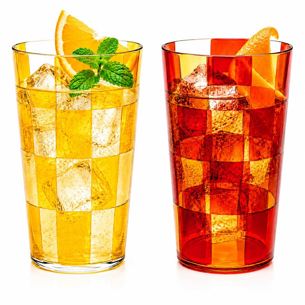 Amalfi Italian Checkered Tumblers 2 Piece Set 13oz Orange & Cream