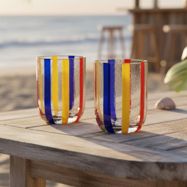 Island Stripes Tumbler Glasses Set of 2, 13.5oz Multicolor