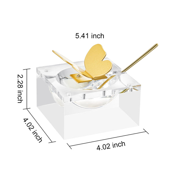 Butterfly Honey Dish with Gold Spoon | Clear Glass Sweet Dessert Bowl