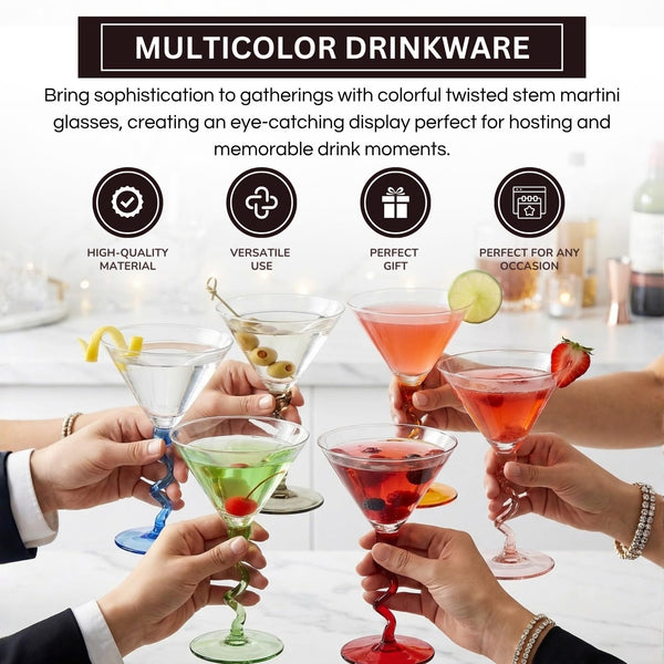 Spiral Stem Martini Glasses Set of 6, 9.2oz 7.05