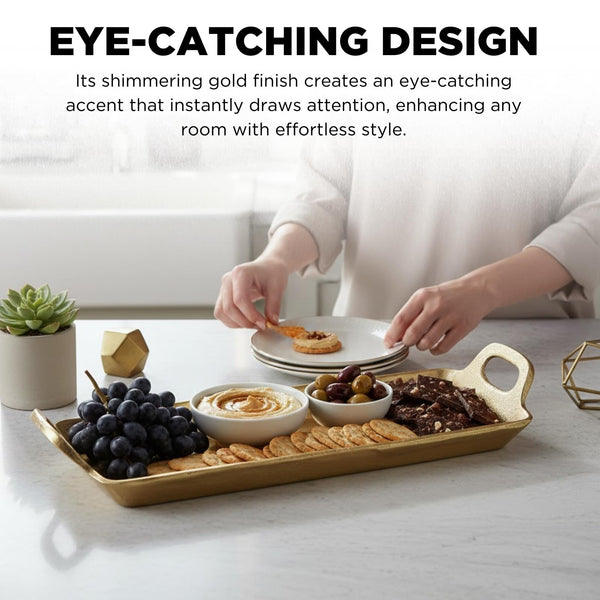 Large Decorative Tray, Single Piece, Gold Aluminum 23.6